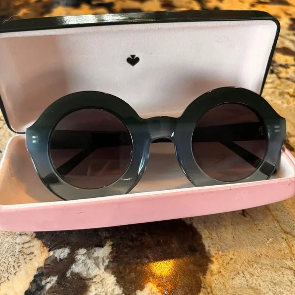 kate spade Round Dark Gray/Black Acetate Sunglasses - Picture 1 of 4